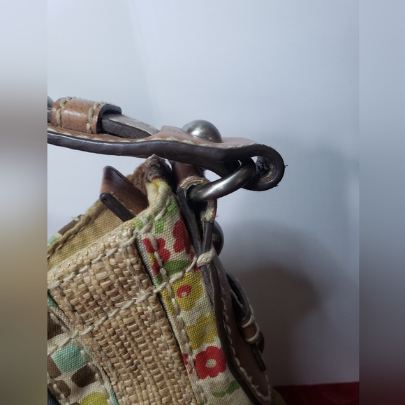 Fossil Leather Patchwork Fabric Handbag Shoulder Bag READ DESCRIPTION - Picture 4 of 10